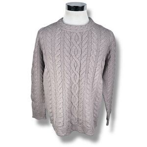 Aran Crafts Fisherman Sweater Womens XL Beige Taupe Merino Wool Cable Knit New